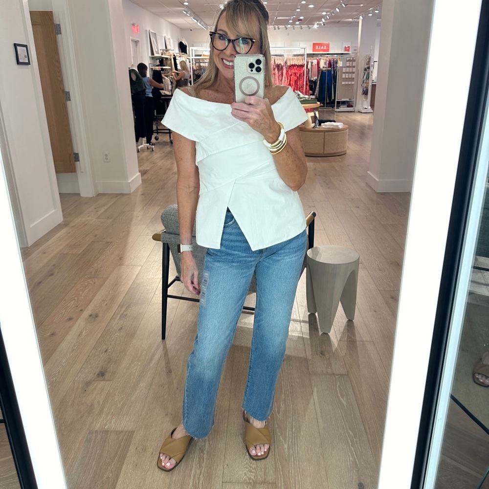 LOFT White Off-Shoulder Blouse
